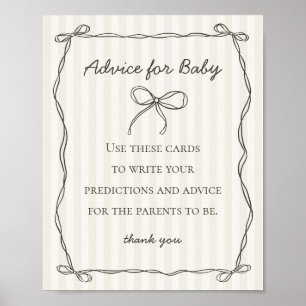 Black Coquette Bow Advice for Baby Shower Game Poster