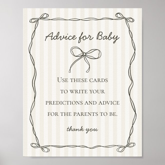 Black Coquette Bow Advice for Baby Shower Game Poster (Front)