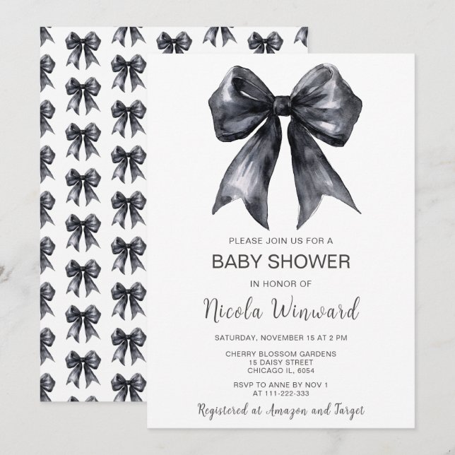 Black Coquette Bow Baby Shower Invitation (Front/Back)