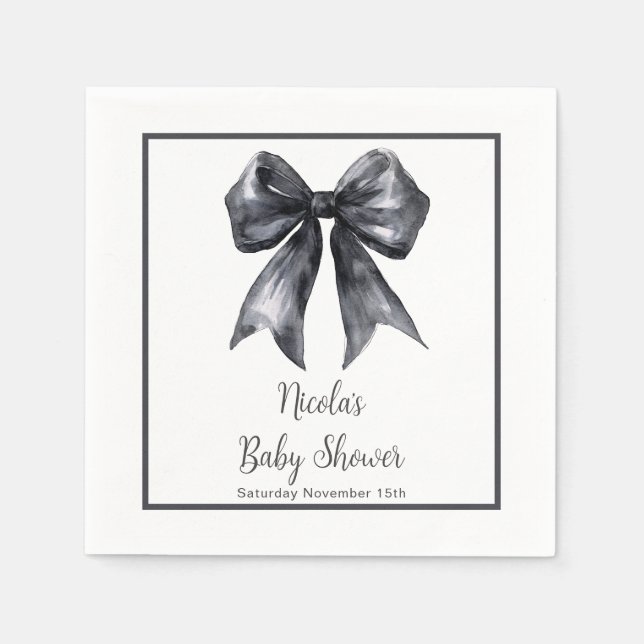 Black Coquette Bow Baby Shower Napkin (Front)