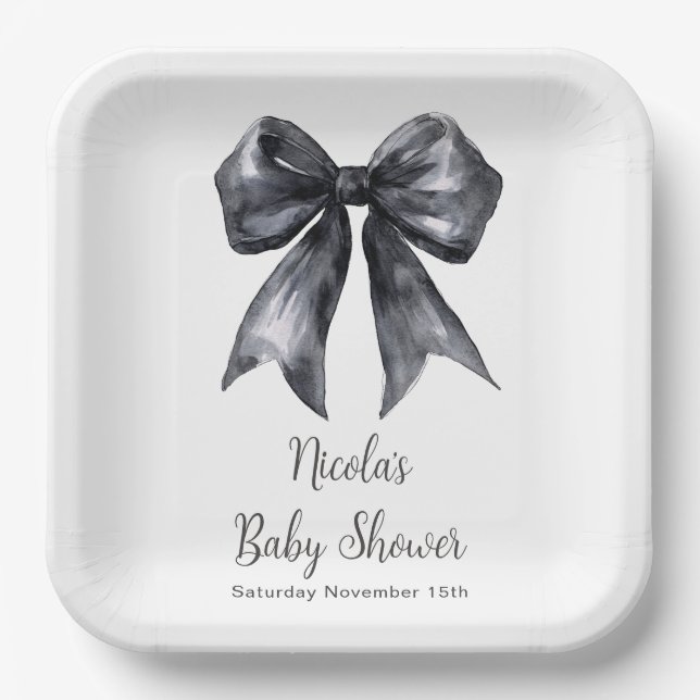 Black Coquette Bow Baby Shower Paper Plate (Front)