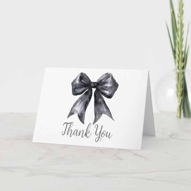 Black Coquette Bow Baby Shower Thank You Card (Front)