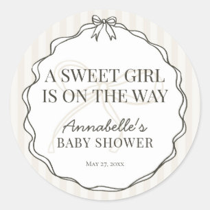 Black Coquette Bow Beige Baby Shower Invite Seal