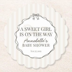 Black Coquette Bow Beige Baby Shower  Paper Coaster