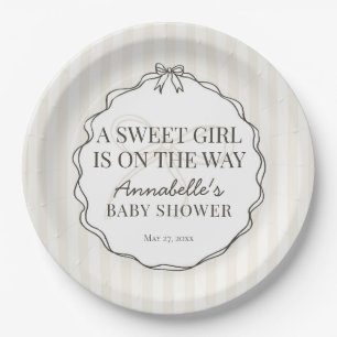 Black Coquette Bow Beige Baby Shower Table Decor Paper Plate