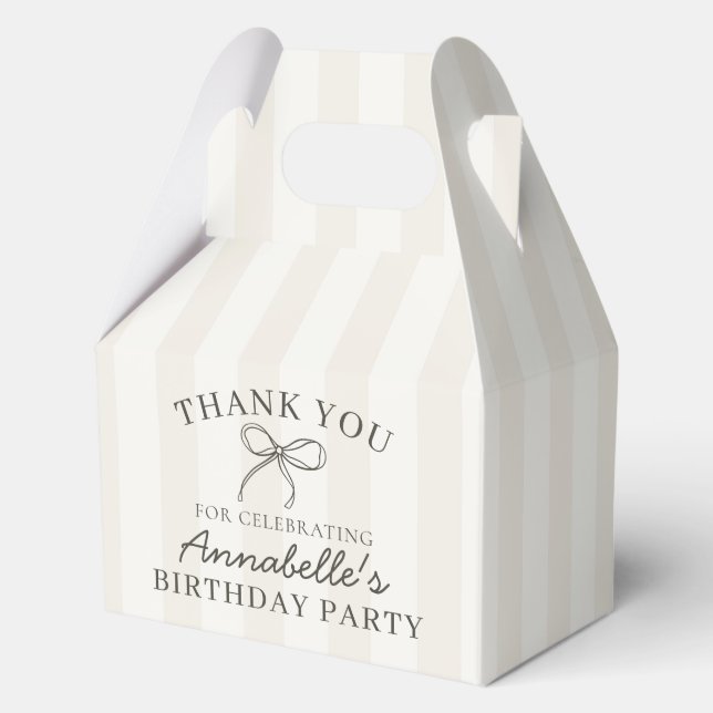 Black Coquette Bow Beige Birthday Party Dessert Favour Box (Front)