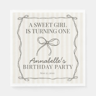 Black Coquette Bow Beige Birthday Party Table Deco Napkin