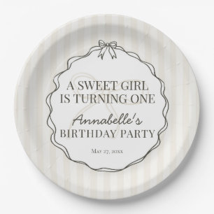 Black Coquette Bow Beige Birthday Table Decor Paper Plate