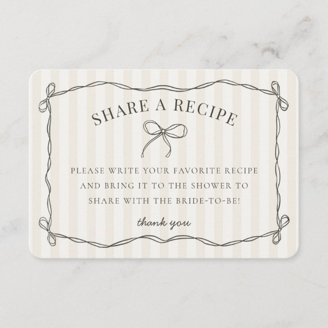 Black Coquette Bow Beige Bridal Share A Recipe Enclosure Card (Front)