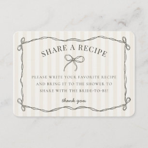 Black Coquette Bow Beige Bridal Share A Recipe Enclosure Card