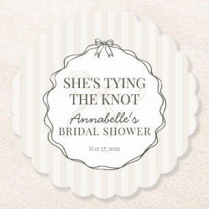 Black Coquette Bow Beige Bridal Shower Brunch Paper Coaster