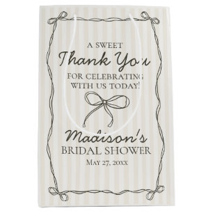 Black Coquette Bow Beige Bridal Shower Favor Medium Gift Bag