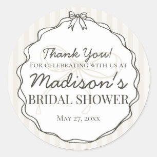 Black Coquette Bow Beige Bridal Shower Favour Classic Round Sticker