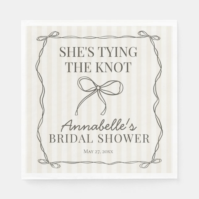 Black Coquette Bow Beige Bridal Shower Table Decor Napkin (Front)