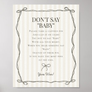 Black Coquette Bow Beige Dont Say Baby Shower Game Poster