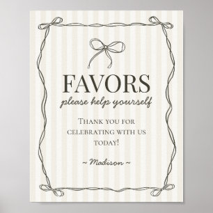 Black Coquette Bow Beige Favours Sign