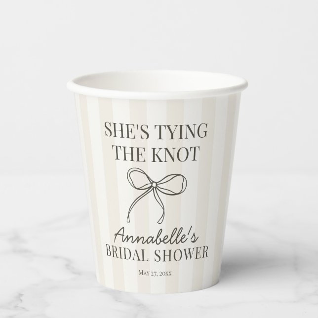 Black Coquette Bow Beige Knot Bridal Shower Decor Paper Cups (Front)