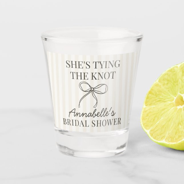 Black Coquette Bow Beige Knot Bridal Shower Favour Shot Glass (Front)