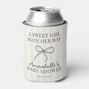 Black Coquette Bow Beige Striped Baby Shower Favou Can Cooler