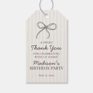 Black Coquette Bow Beige Striped Birthday Favour Gift Tags