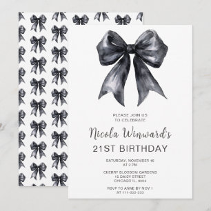 Black Coquette Bow Birthday Party Invitation