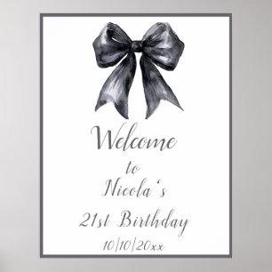Black Coquette Bow Birthday Party Poster