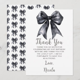 Black Coquette Bow Birthday Party Thank You Card