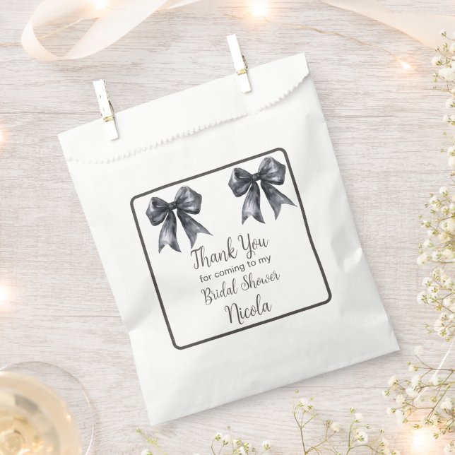 Black Coquette Bow Bridal Shower Favour Bags (Clipped)