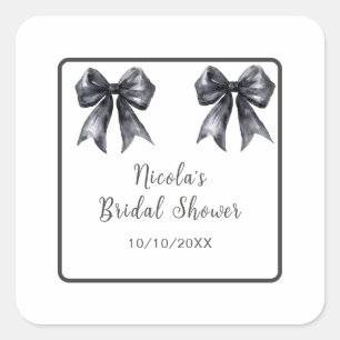 Black Coquette Bow Bridal Shower Square Sticker