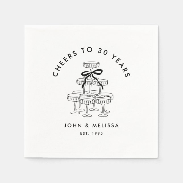 Black Coquette Bow Champagne Tower Anniversary Napkin (Front)