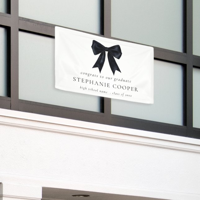 Black Coquette Bow Congrats to Grad Graduation  Banner (Outside Building)