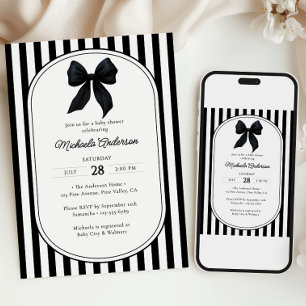 Black Coquette Bow Gender-Neutral Baby Shower Invitation