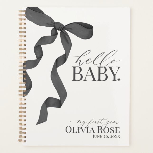 Black Coquette Bow Girl Baby Gift My First Year Planner (Front)
