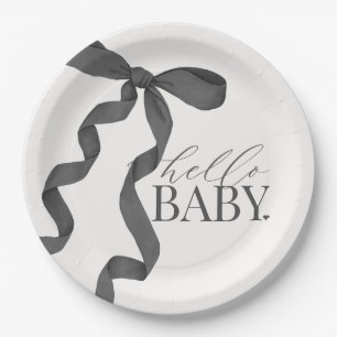 Black Coquette Bow Girl Baby Shower Decor Paper Plate