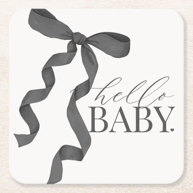 Black Coquette Bow Girl Baby Shower Decor Square Paper Coaster (Front)