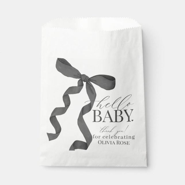 Black Coquette Bow Girl Baby Shower Dessert  Favour Bags (Front)