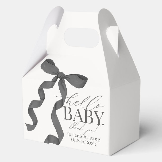 Black Coquette Bow Girl Baby Shower Gift Favour Box (Front)