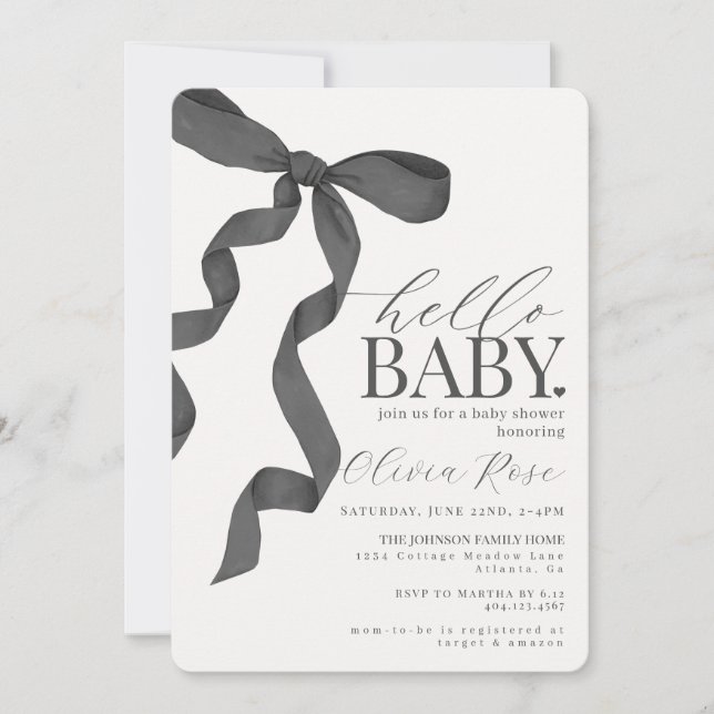 Black Coquette Bow Girl Baby Shower Invite (Front)