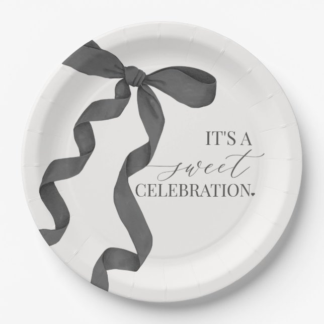 Black Coquette Bow Girl Birthday Party Decor Paper Plate (Front)