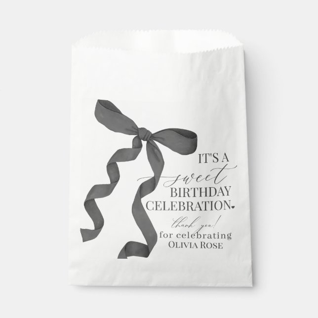 Black Coquette Bow Girl Birthday Party Dessert  Favour Bags (Front)