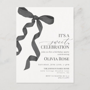 Black Coquette Bow Girl Birthday Party Invitation Postcard