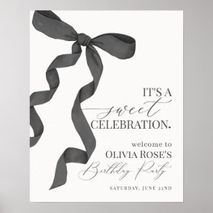 Black Coquette Bow Girl Birthday Welcome Sign