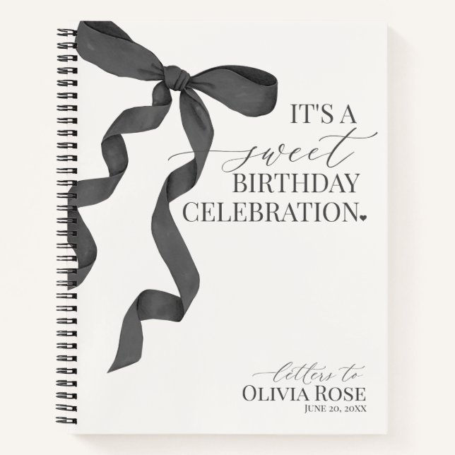 Black Coquette Bow Letters to Birthday Girl Gift Notebook (Front)