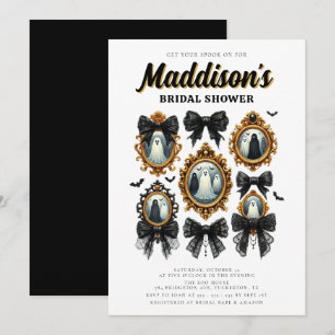 Black Coquette Bow Vintage Halloween Bridal Shower Invitation