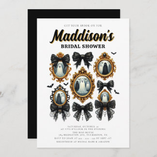 Black Coquette Bow Vintage Halloween Bridal Shower Invitation