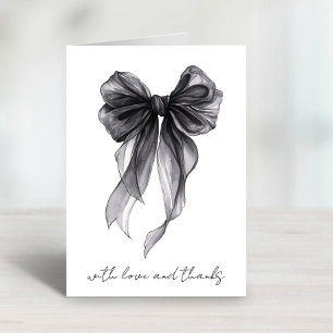 Black Coquette Bow Watercolor Bridal Shower Thank You Card