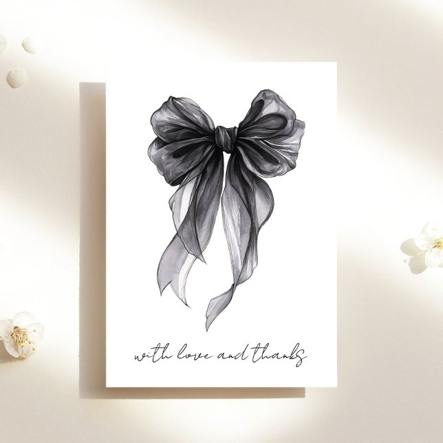 Black Coquette Bow Watercolor Bridal Shower Thank You Card (Creator Uploaded)