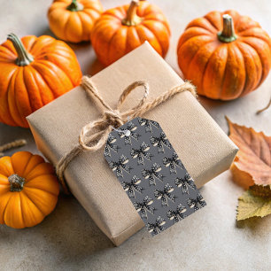 Black Coquette Bows on Grey Halloween Gift Tags