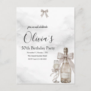 Black Coquette Minimalist Elegant 50th Birthday Postcard