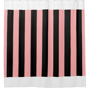 Black & Coral Pink Striped Shower Curtain